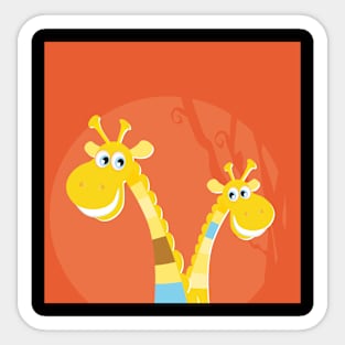 Two Cute Safari Giraffe on Red Sticker